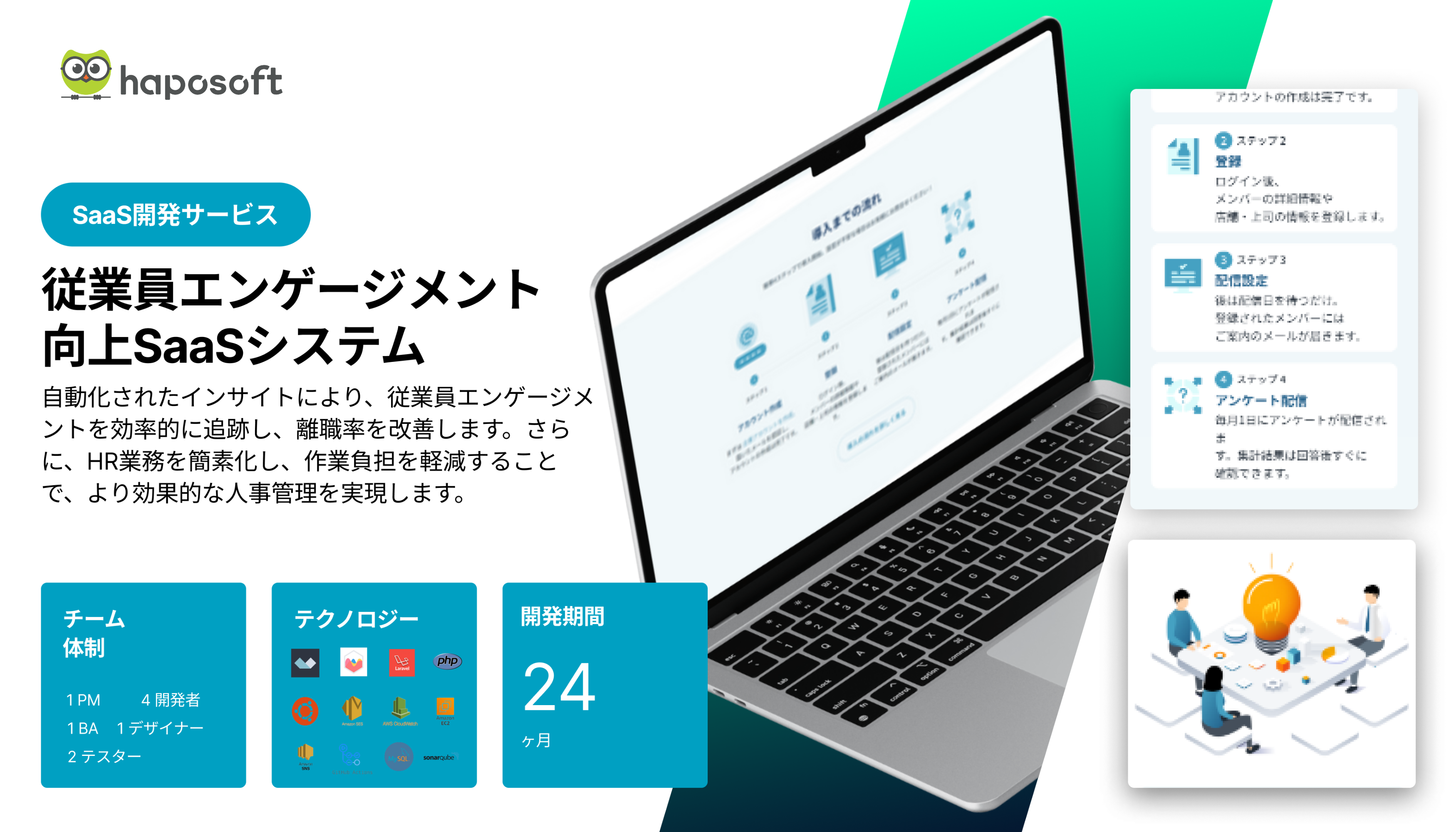 Haposoft の SaaS プラットフォームは、複数の拠点にわたる従業員のエンゲージメントを追跡するのに役立ちます。